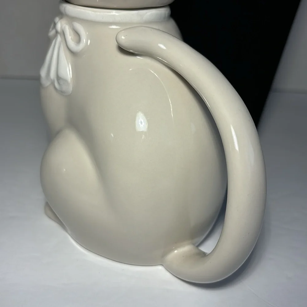 VTG Cat Lidded Teapot By Crowning Touch Collection Japan White 6 5/8” Ceramic - Picture 5 of 10